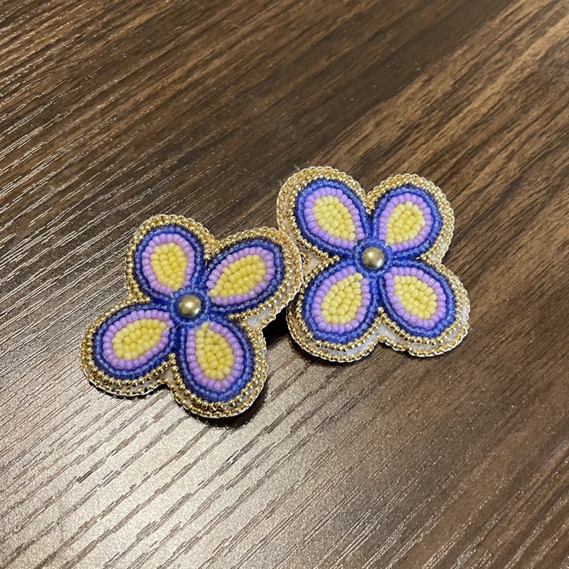Lilac and Yellow Flower Earrings
