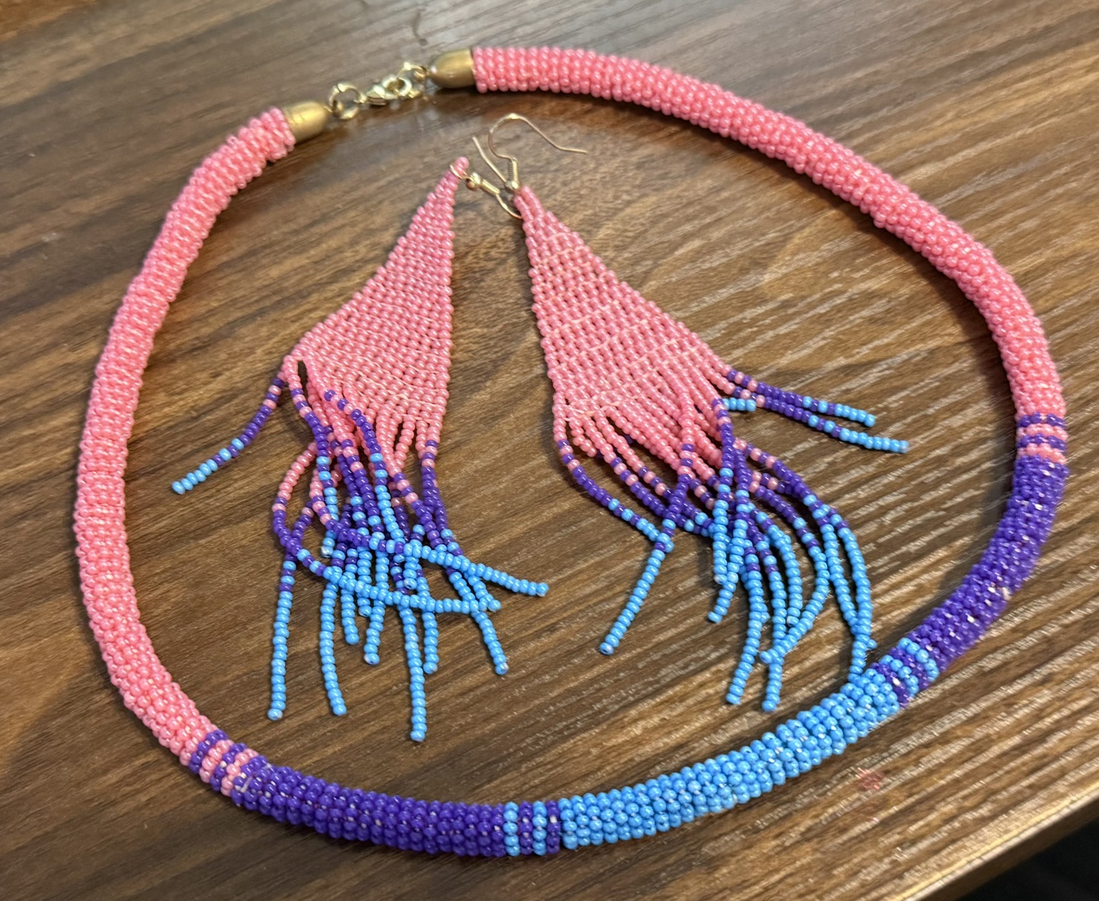 Pink, Purple, and Blue Beadwork Set